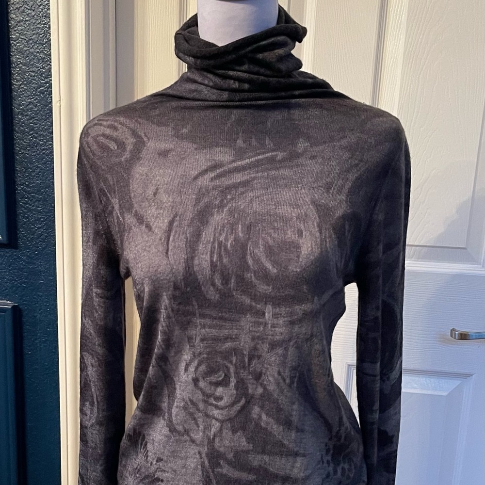 Avant Toi Cashmere Silk Floral Grey  Turtleneck S - Picture 3 of 9